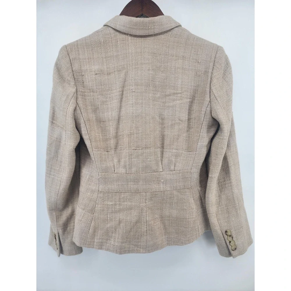 Lauren Ralph Lauren Petite Tan 100% Silk Textured Blazer‎ Jacket Size 2P